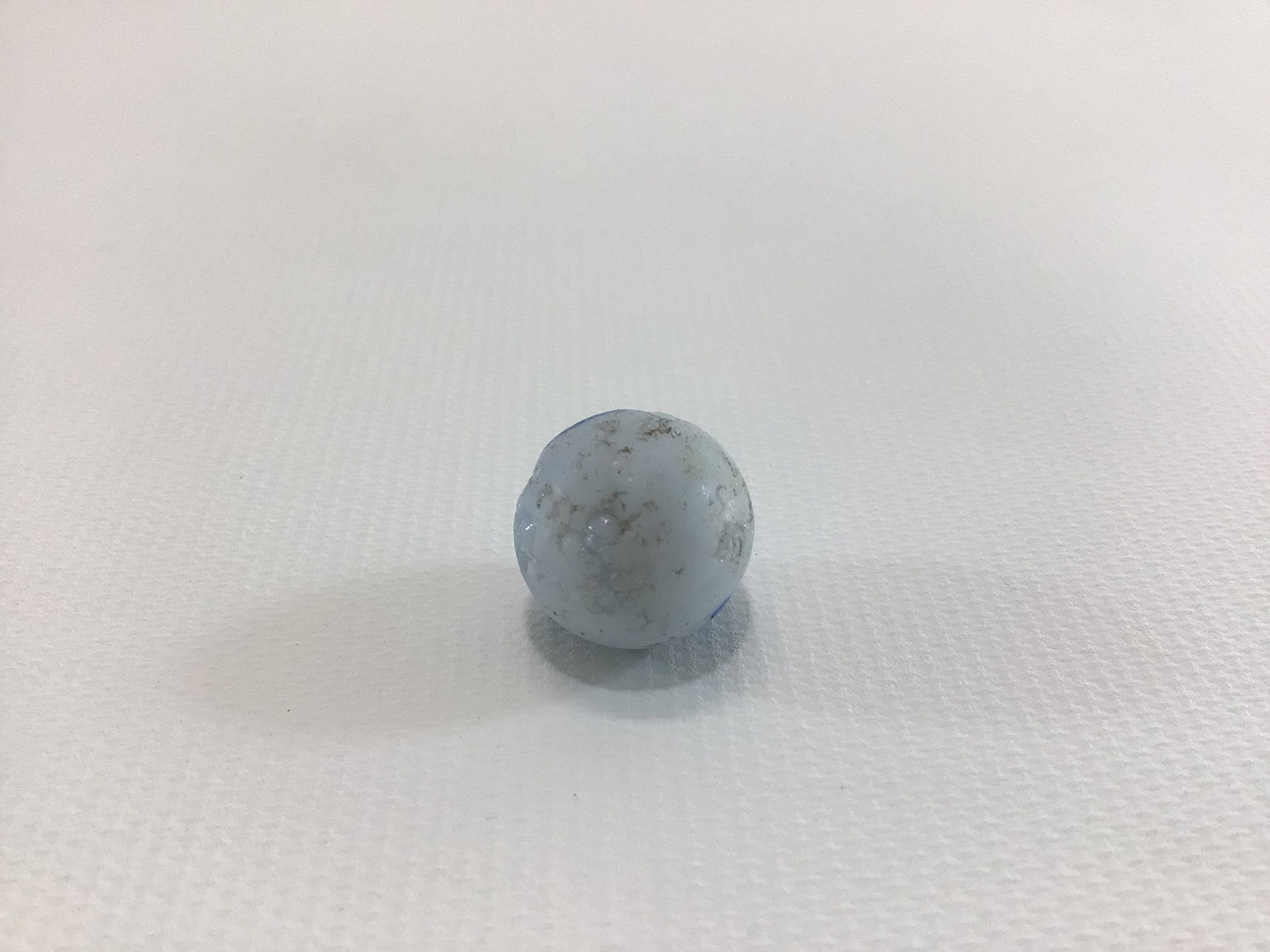 Clay Marble Blue White Swirl with Quartz Approx 1/2" Antique Primitive Handmade Toy