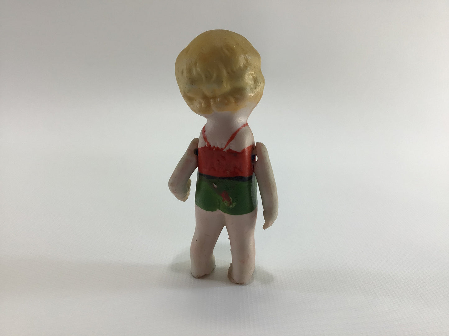 Bisque Ceramic Little Swimsuit Girl with Articulated Arms 1930s Vintage Miniature Toy Frozen Charlotte Style Doll Made in Japan