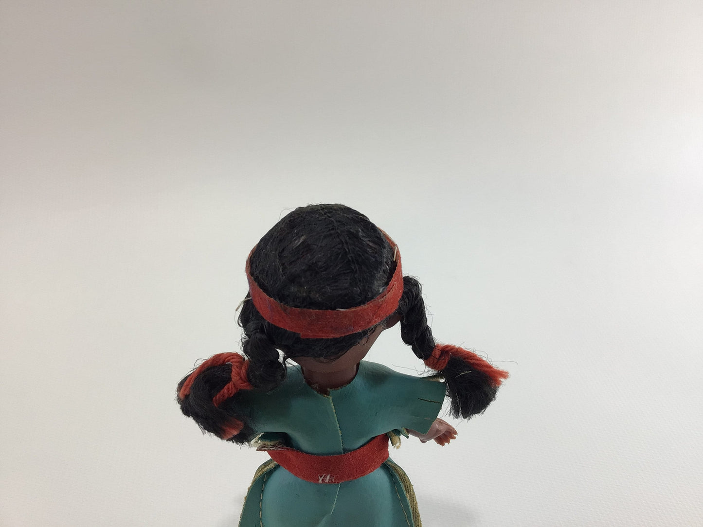Native American 4" Doll Vintage Molded Plastic Beaded Pleather Dress Souvenir Toy