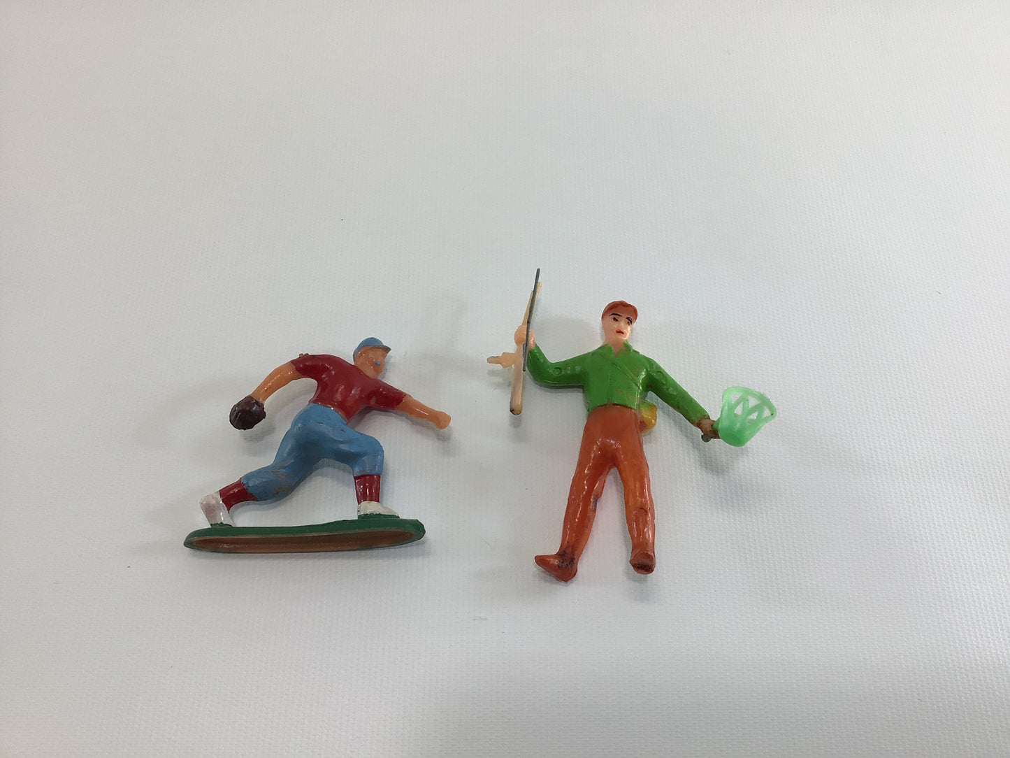 Sports Theme Cake Toppers Vintage Kitschy Party Ephemera Fly Fisherman and Baseball Pitcher