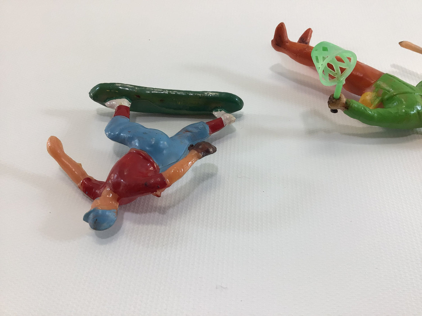 Sports Theme Cake Toppers Vintage Kitschy Party Ephemera Fly Fisherman and Baseball Pitcher