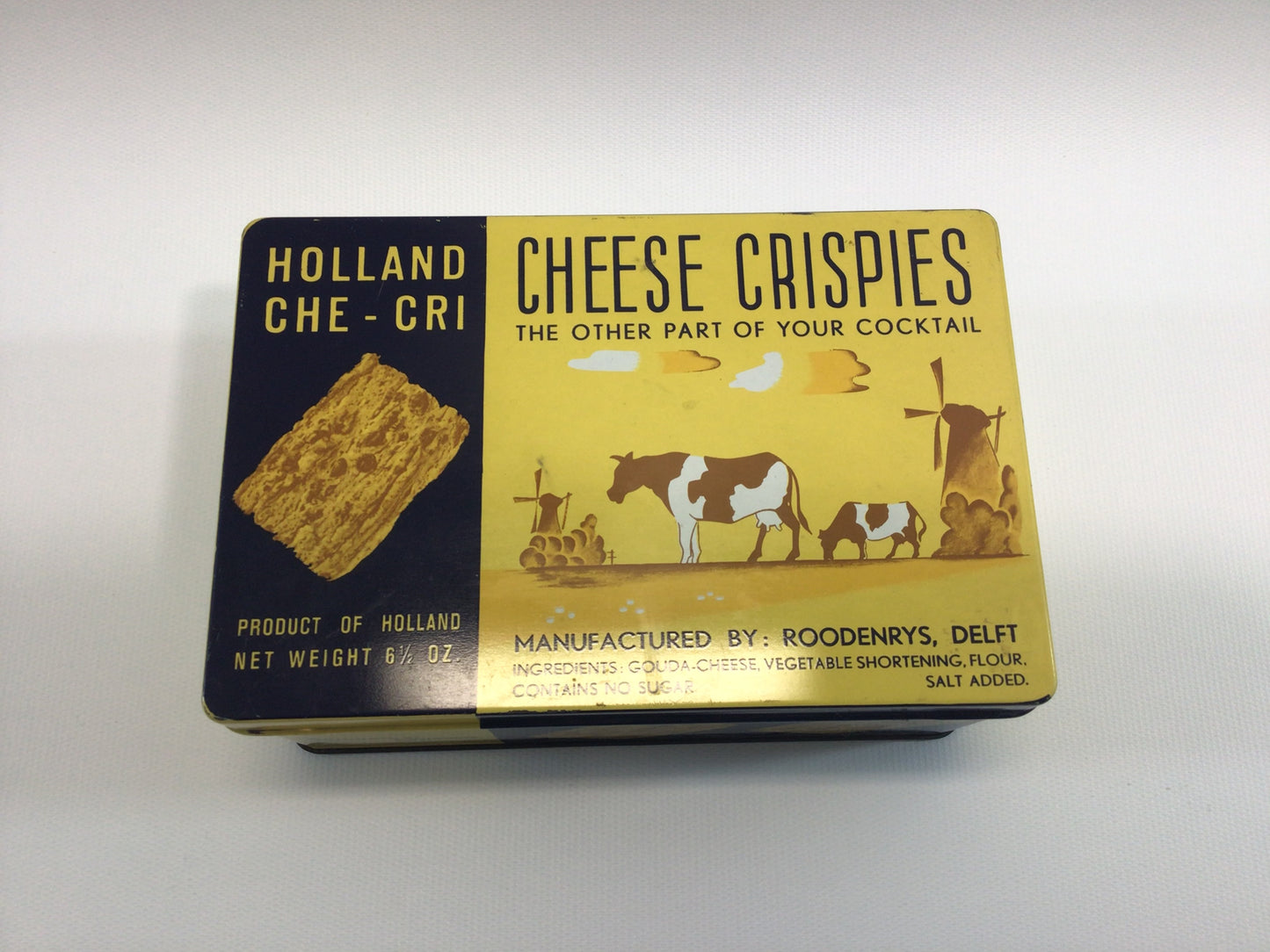 Vintage Kitchen Advertising Dutch Cheese Crispies Tin Container Made in Holland