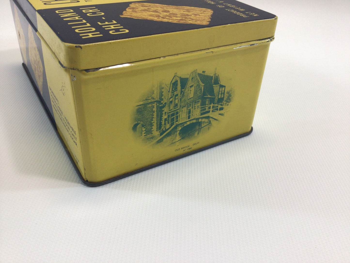 Vintage Kitchen Advertising Dutch Cheese Crispies Tin Container Made in Holland