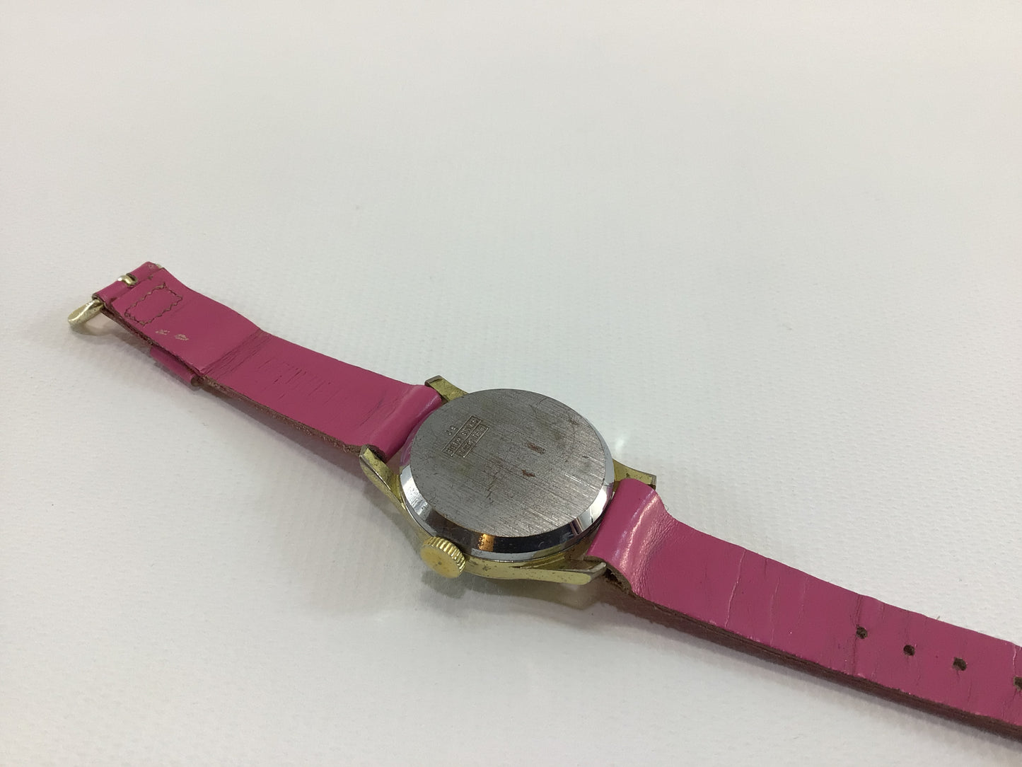 Minnie Mouse Wristwatch Vintage Walt Disney Productions Bradley Swiss Movement Mechanical Wind with Pink Leather Strap