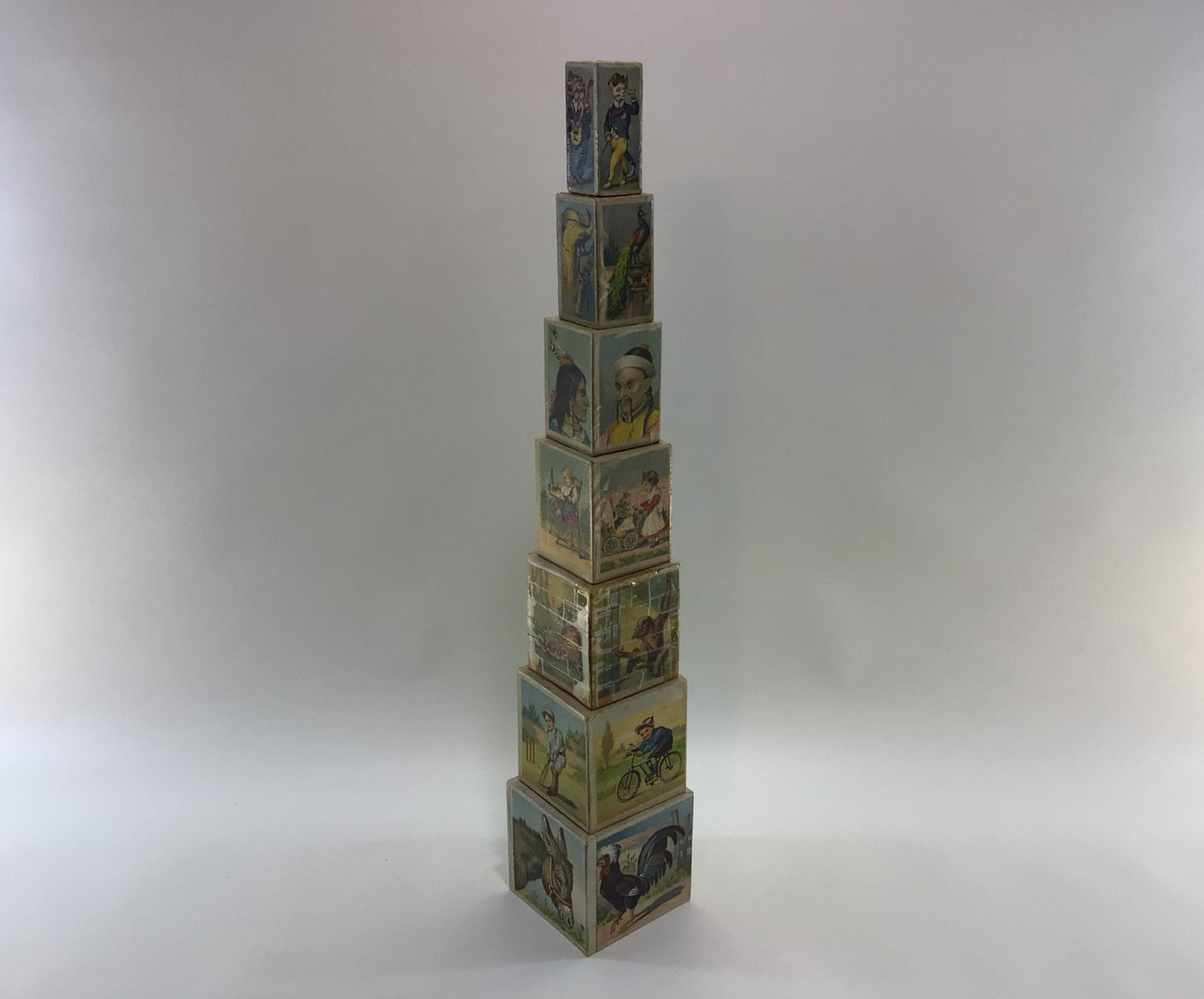 Antique Toy Stacking Blocks Wood Panel Paper Lithograph Made in Germany