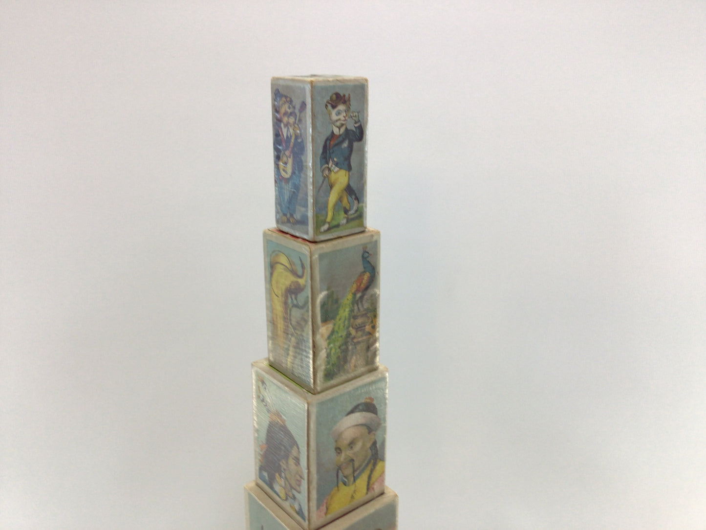 Antique Toy Stacking Blocks Wood Panel Paper Lithograph Made in Germany