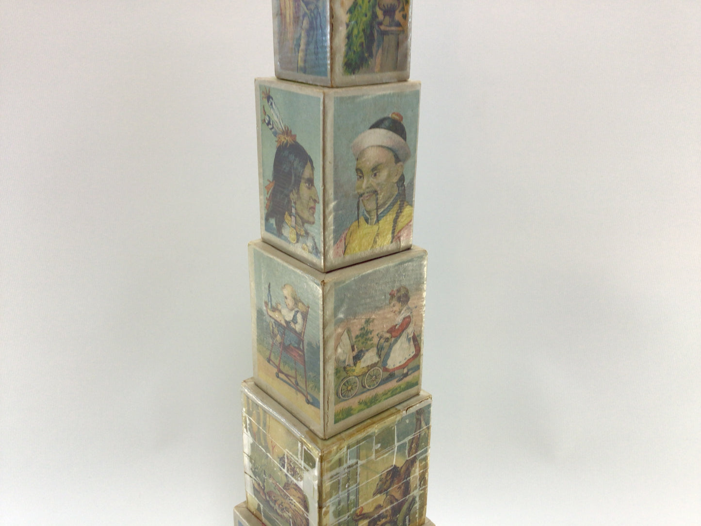 Antique Toy Stacking Blocks Wood Panel Paper Lithograph Made in Germany