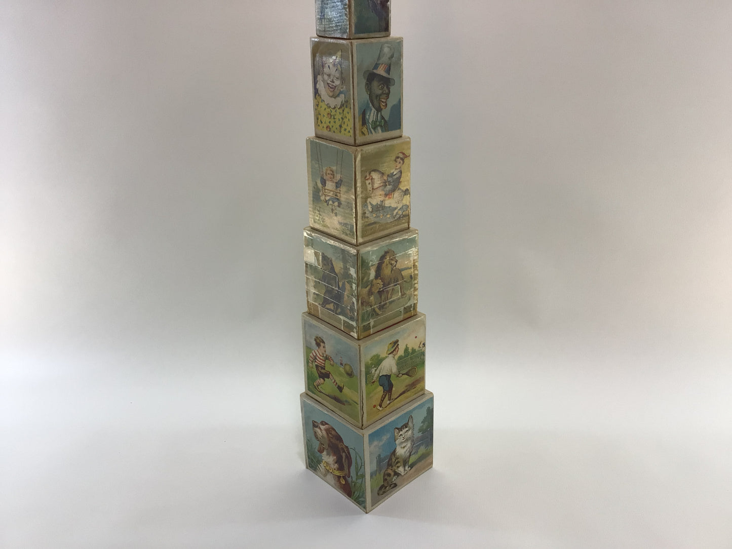 Antique Toy Stacking Blocks Wood Panel Paper Lithograph Made in Germany