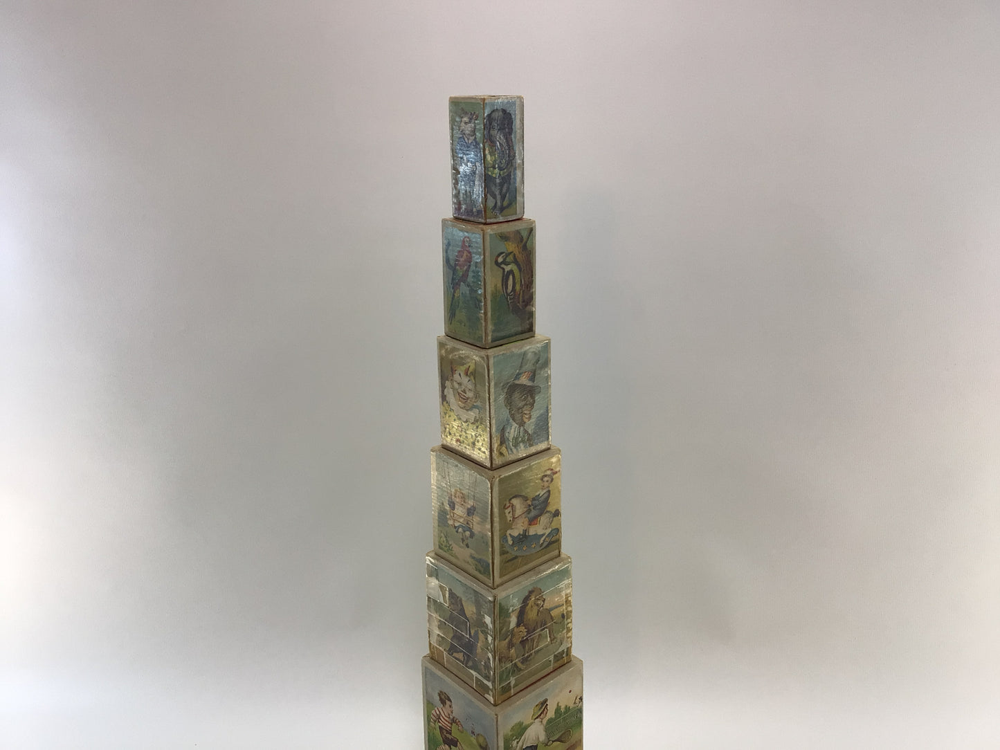 Antique Toy Stacking Blocks Wood Panel Paper Lithograph Made in Germany