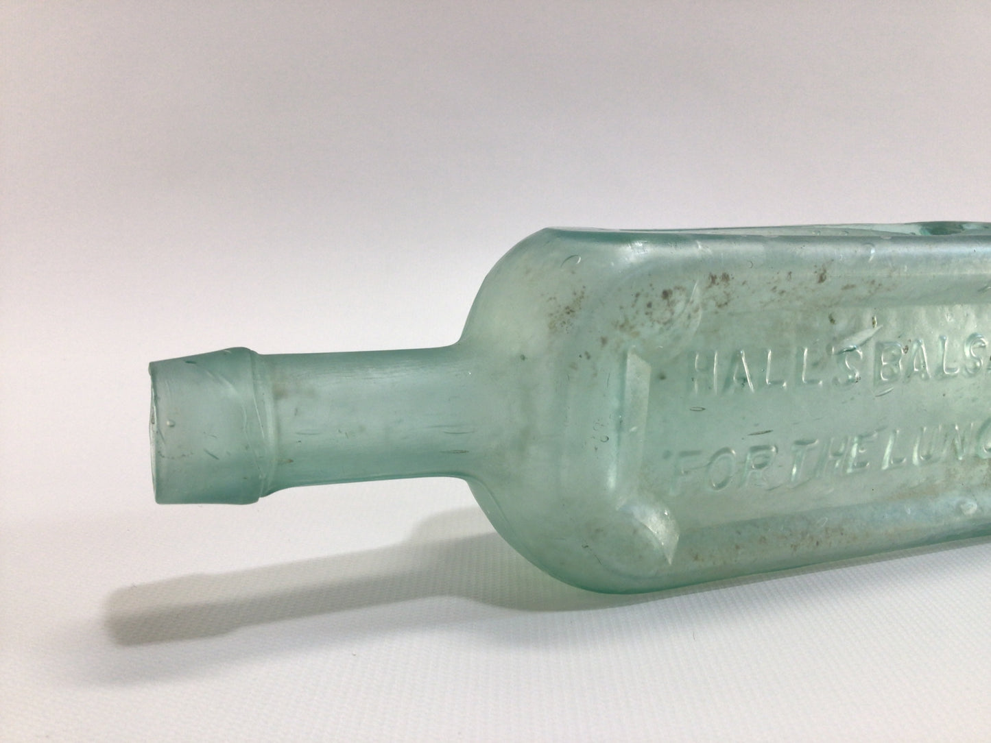 Antique Home Remedies Bottle Hall's Balsam Applied Top Aqua Green Glass
