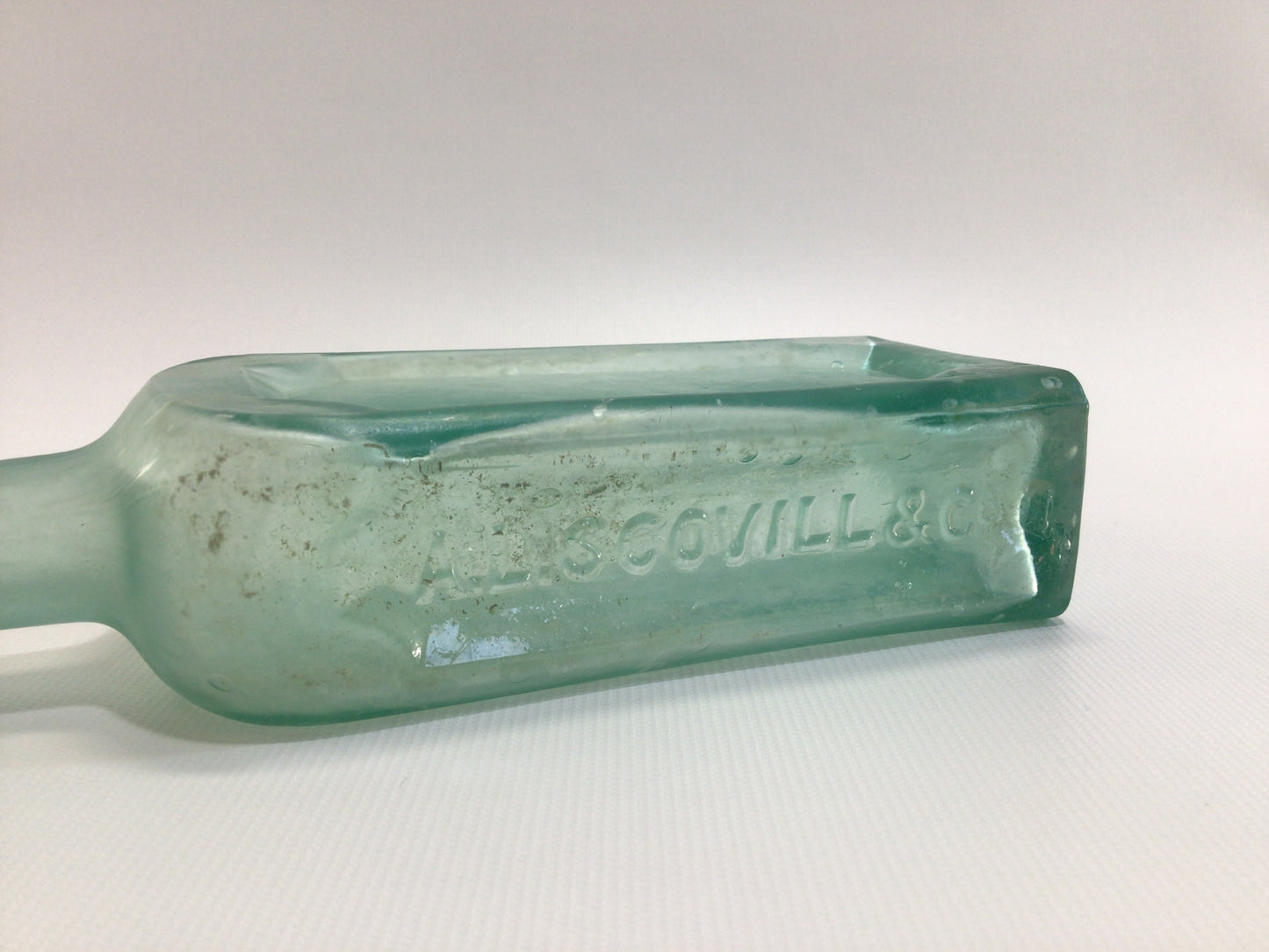 Antique Home Remedies Bottle Hall's Balsam Applied Top Aqua Green Glass