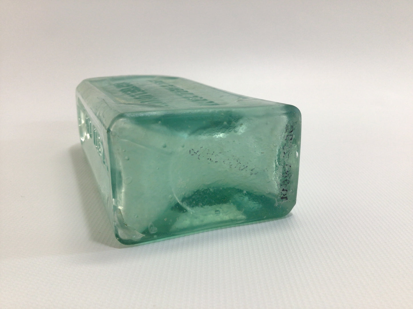 Antique Home Remedies Bottle Hall's Balsam Applied Top Aqua Green Glass