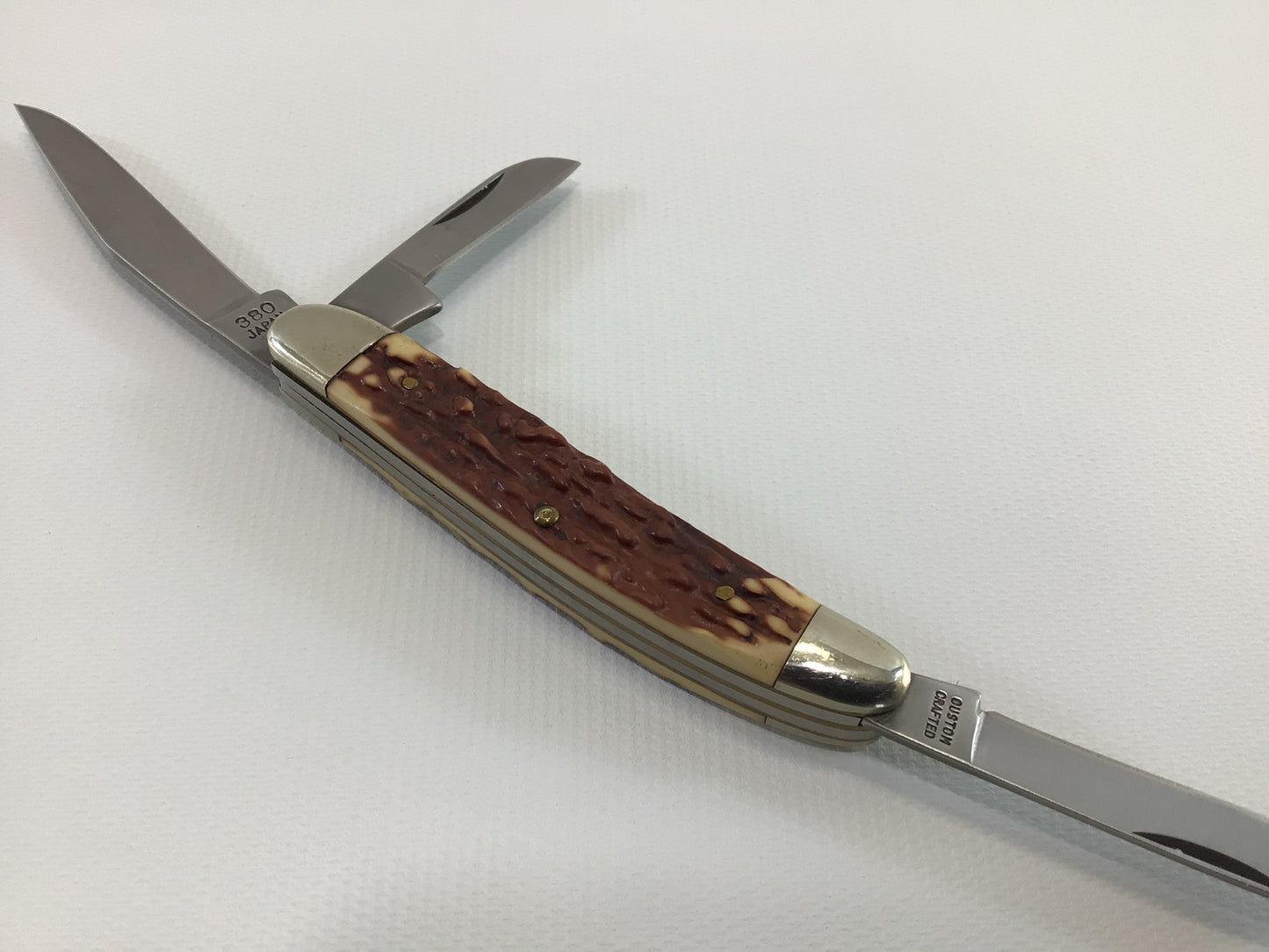 Vintage Pocket Knife Stockman Three Blade Sharp 380 Made In Japan