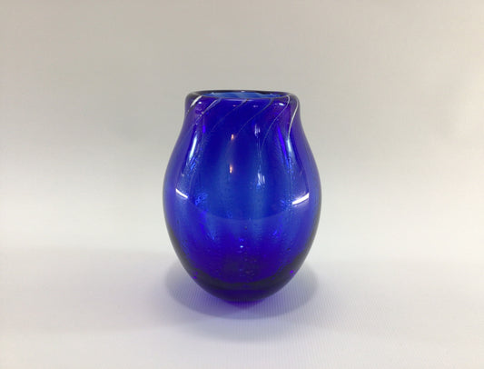 Cobalt Blue Art Glass 5" Swirl Pattern Vase Vintage Floral Arrangement Home Decor