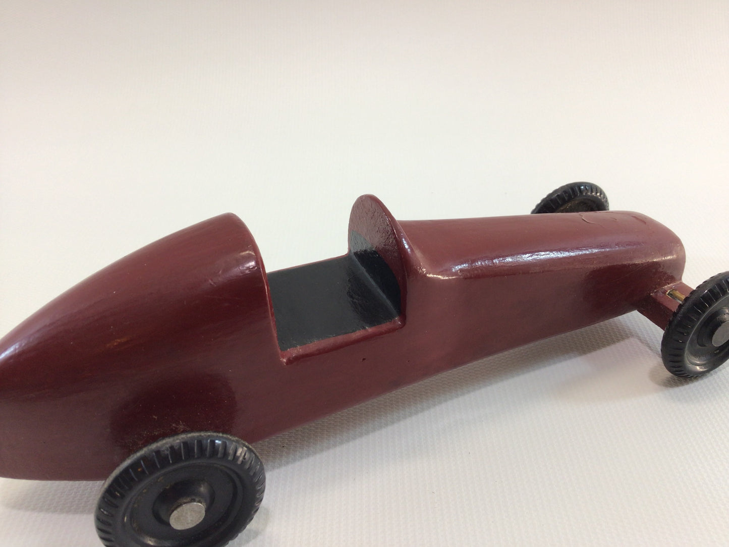 Early Pinewood Derby Race Car Red Boattail Era Style Vintage Handcrafted Wooden Toy