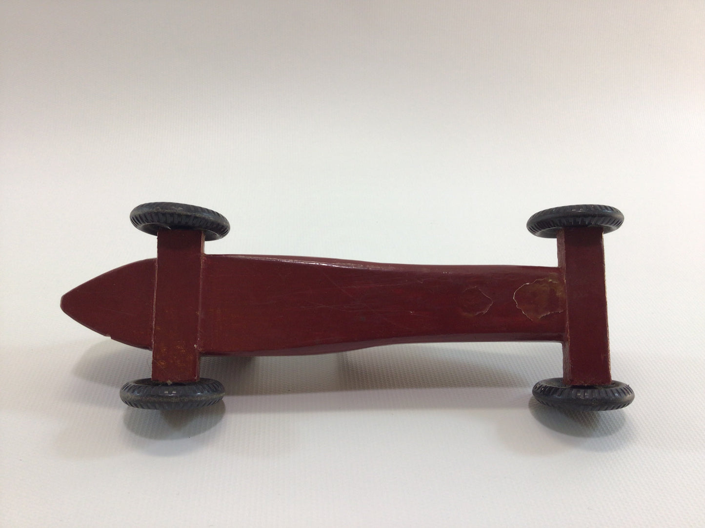 Early Pinewood Derby Race Car Red Boattail Era Style Vintage Handcrafted Wooden Toy