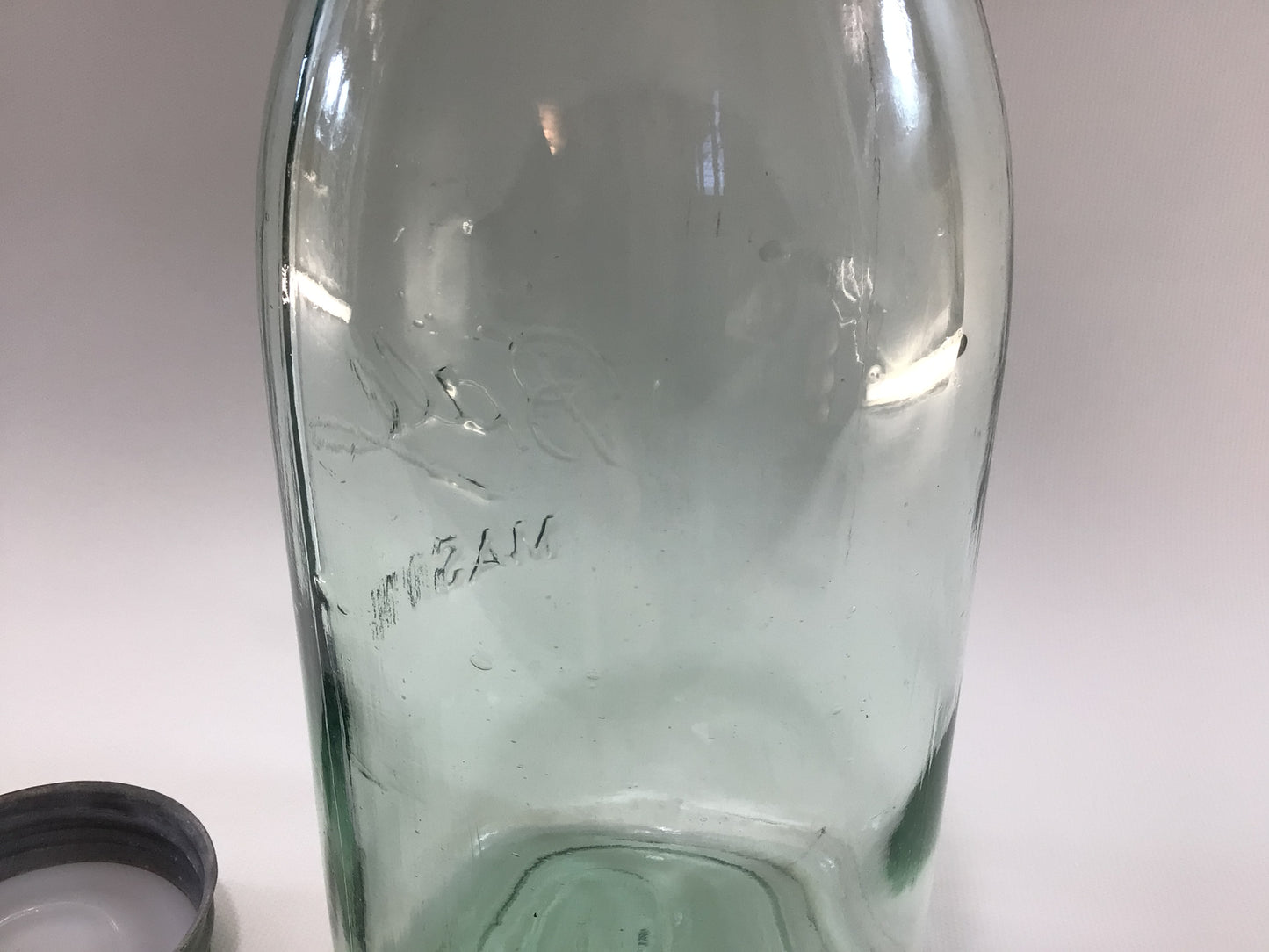 Vintage Green Glass Ball Mason Jar 1/2 Gallon #3 with Zinc Lid