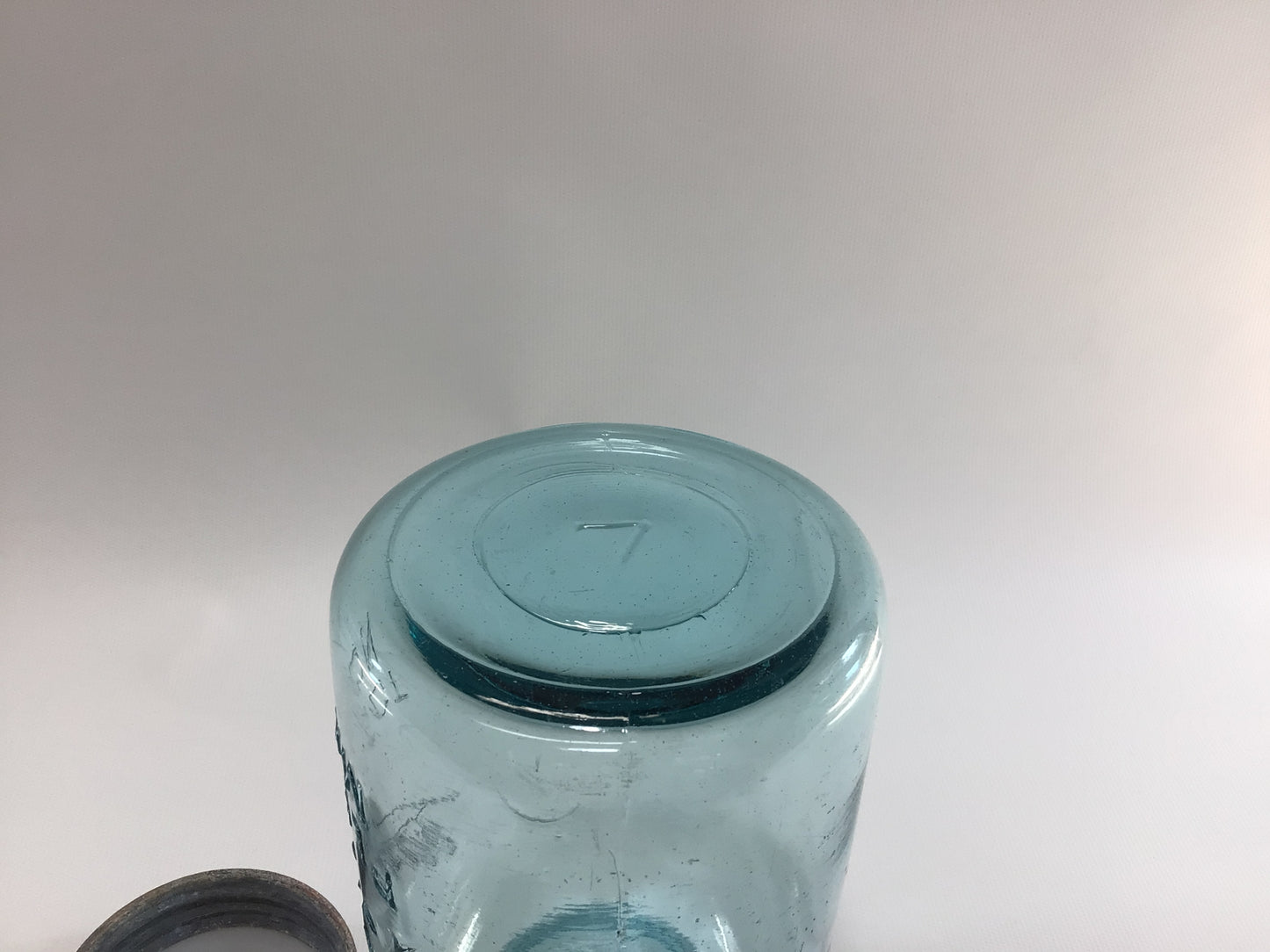 Vintage Blue Glass Ball Perfect Mason Jar One Quart #7 with Zinc Lid