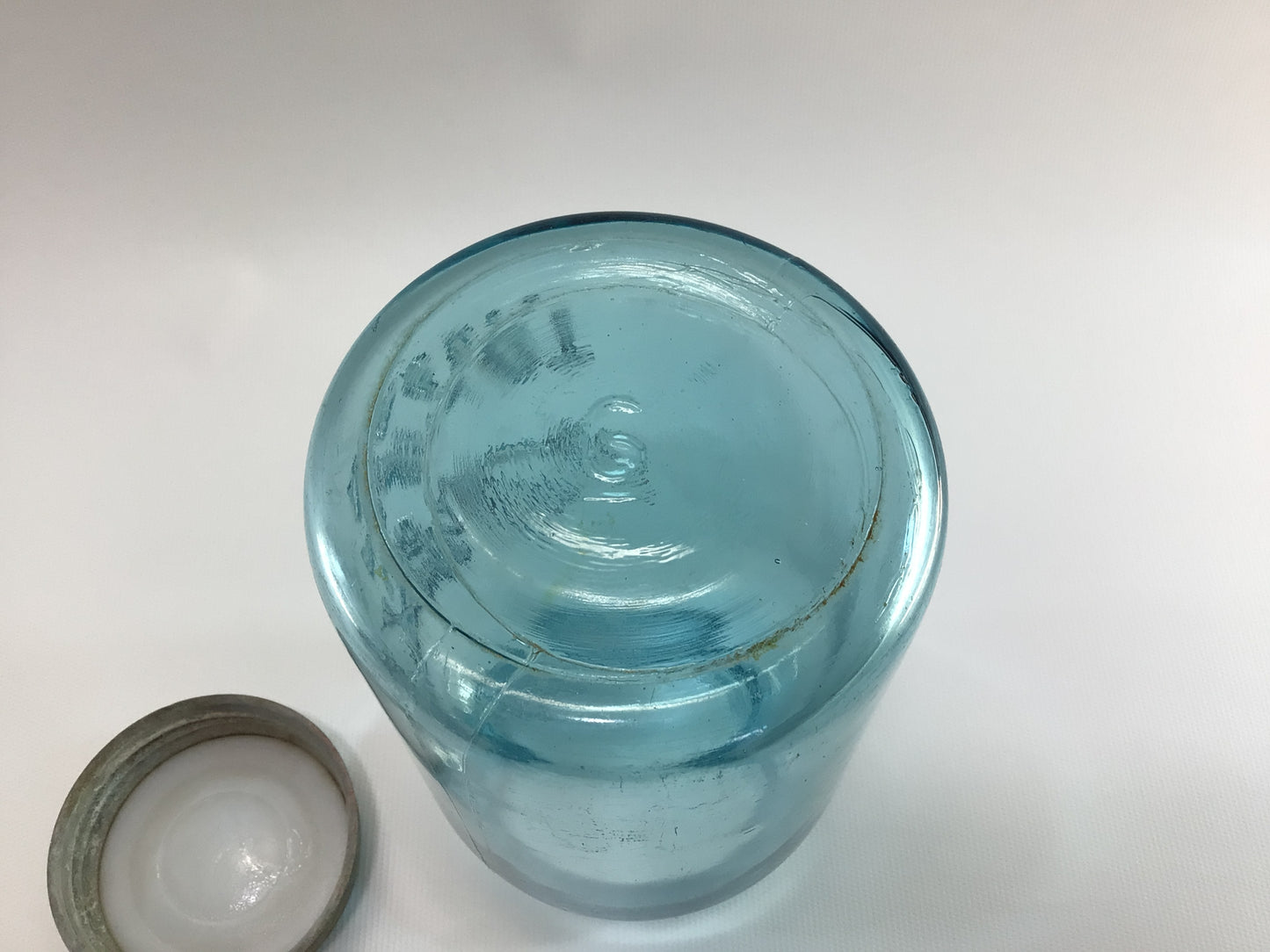 Vintage Blue Glass Ball Perfect Mason Jar One Quart #6 with Zinc Lid