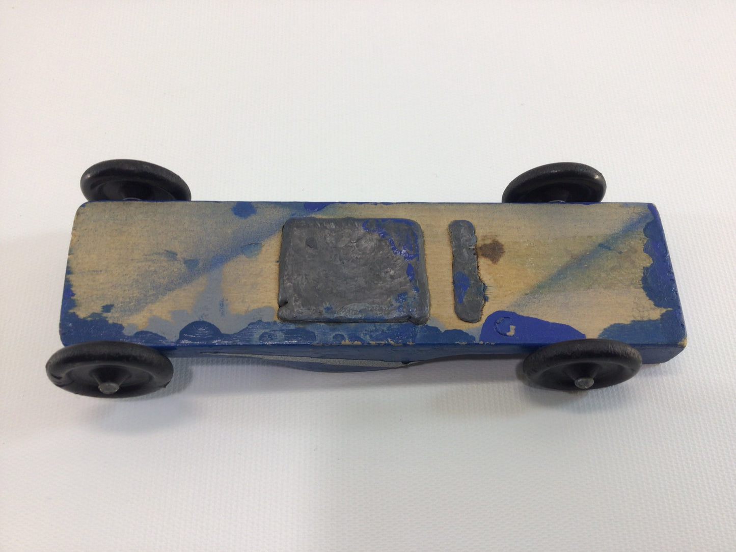 Early Pinewood Derby Race Car Blue Silver 2515 Vintage Handcrafted Wooden Toy