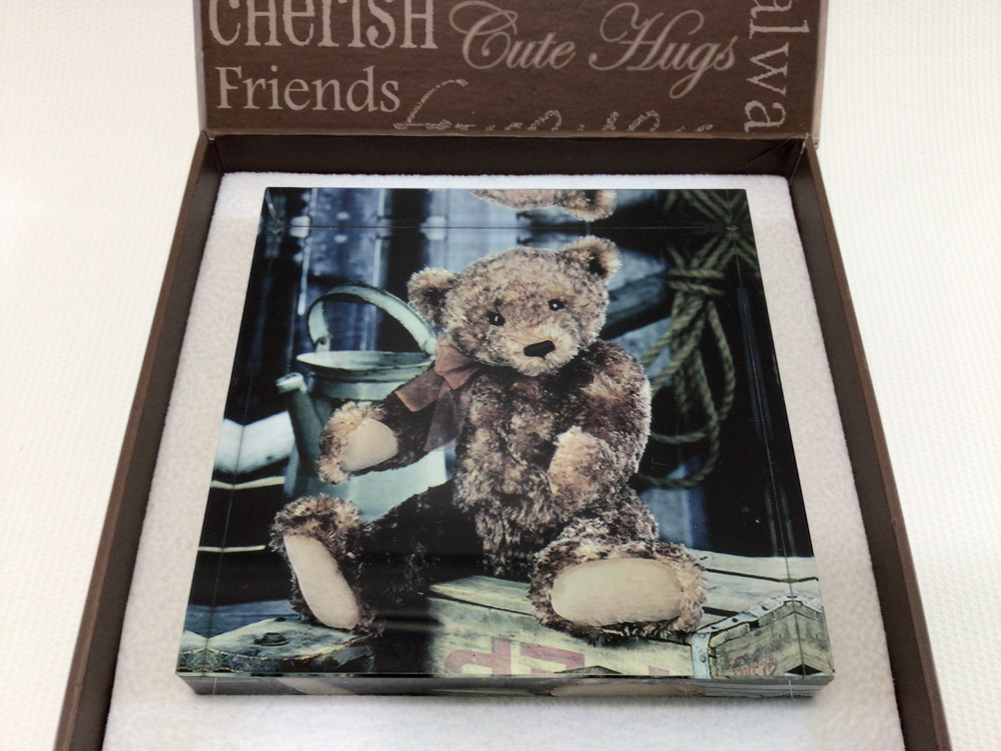 Gund Enesco Brown Teddy Bear Glass Paperweight Desk Accessory