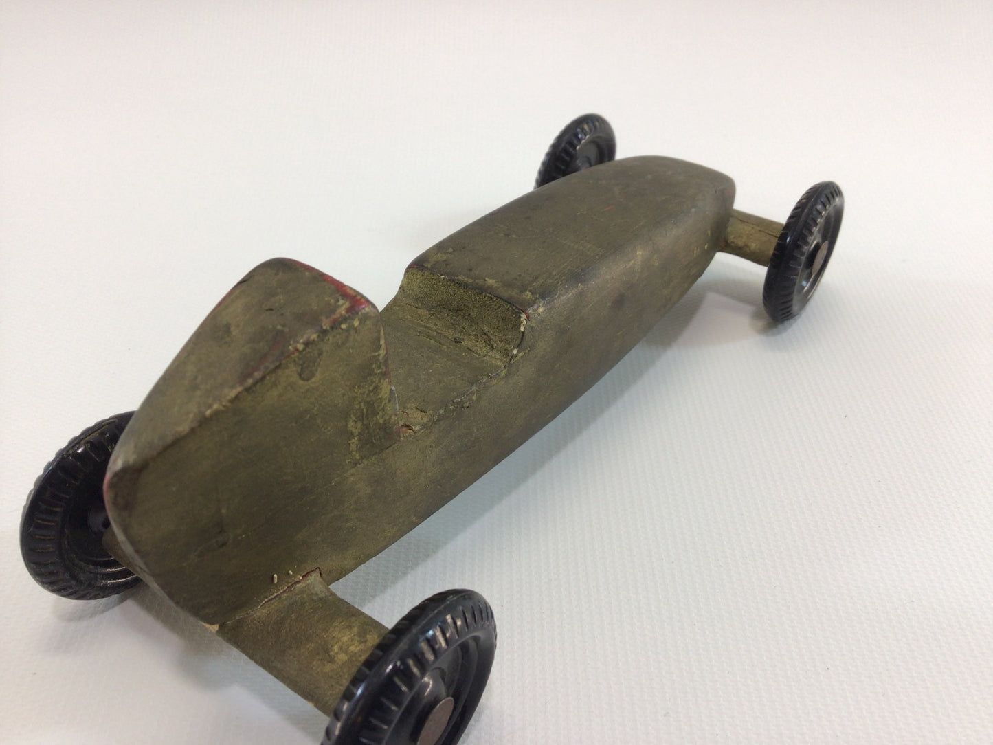 Early Pinewood Derby Race Car Gold Boattail Era Style Vintage Handcrafted Wooden Toy