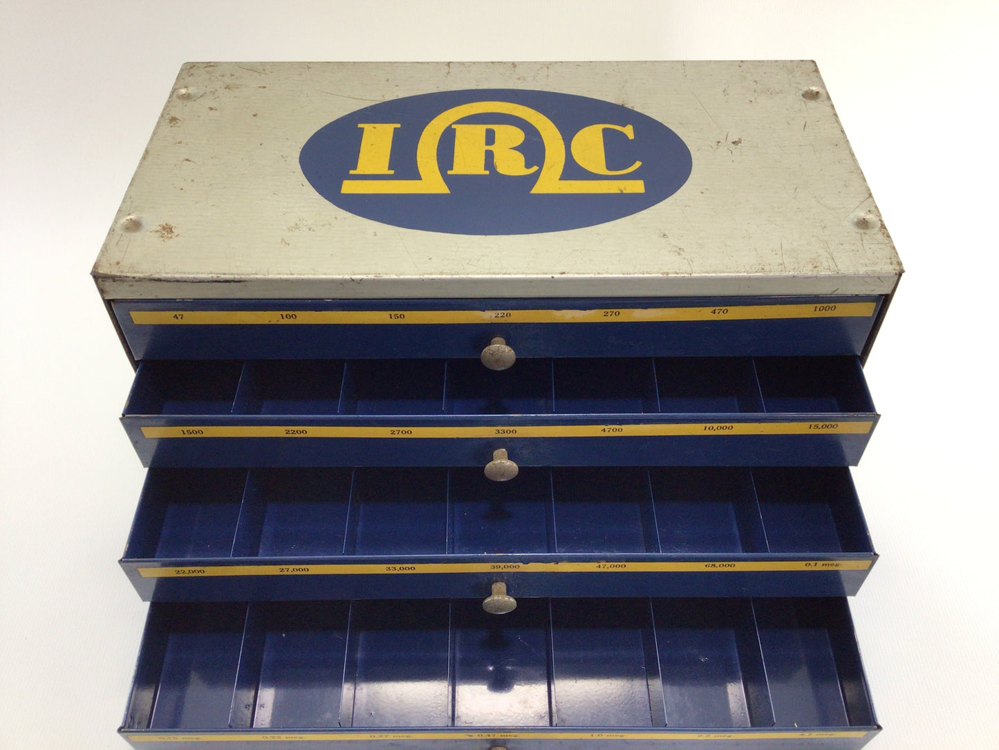 Pressed Steel 4 Drawer Storage Container Electronic Resistors Box IRC Electronics Parts Vintage Advertising