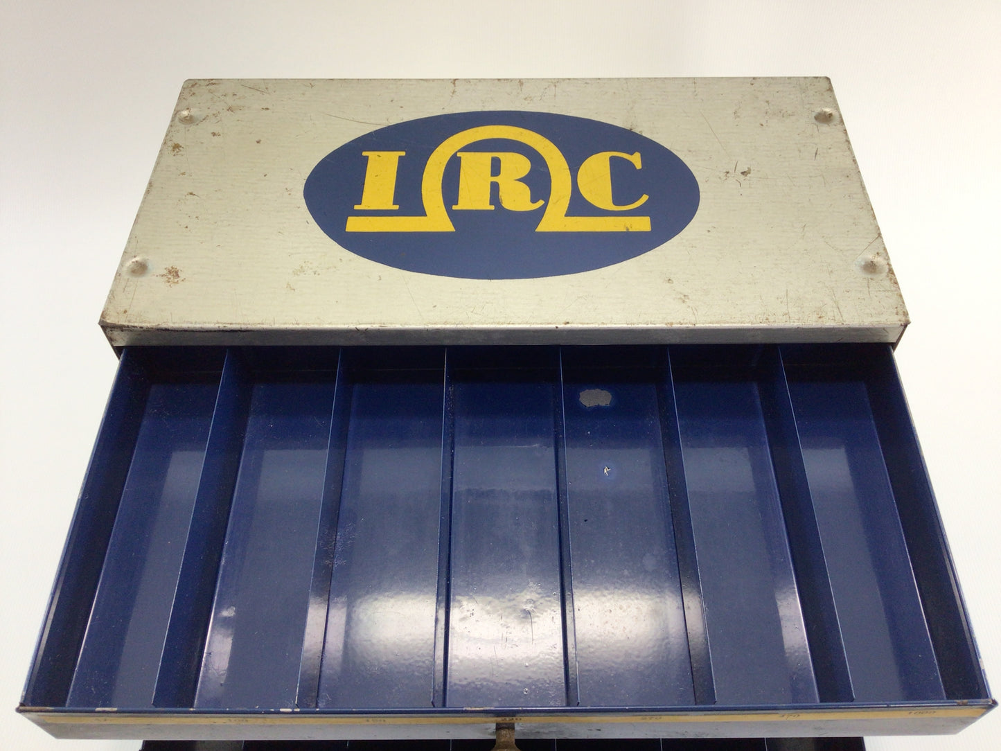 Pressed Steel 4 Drawer Storage Container Electronic Resistors Box IRC Electronics Parts Vintage Advertising