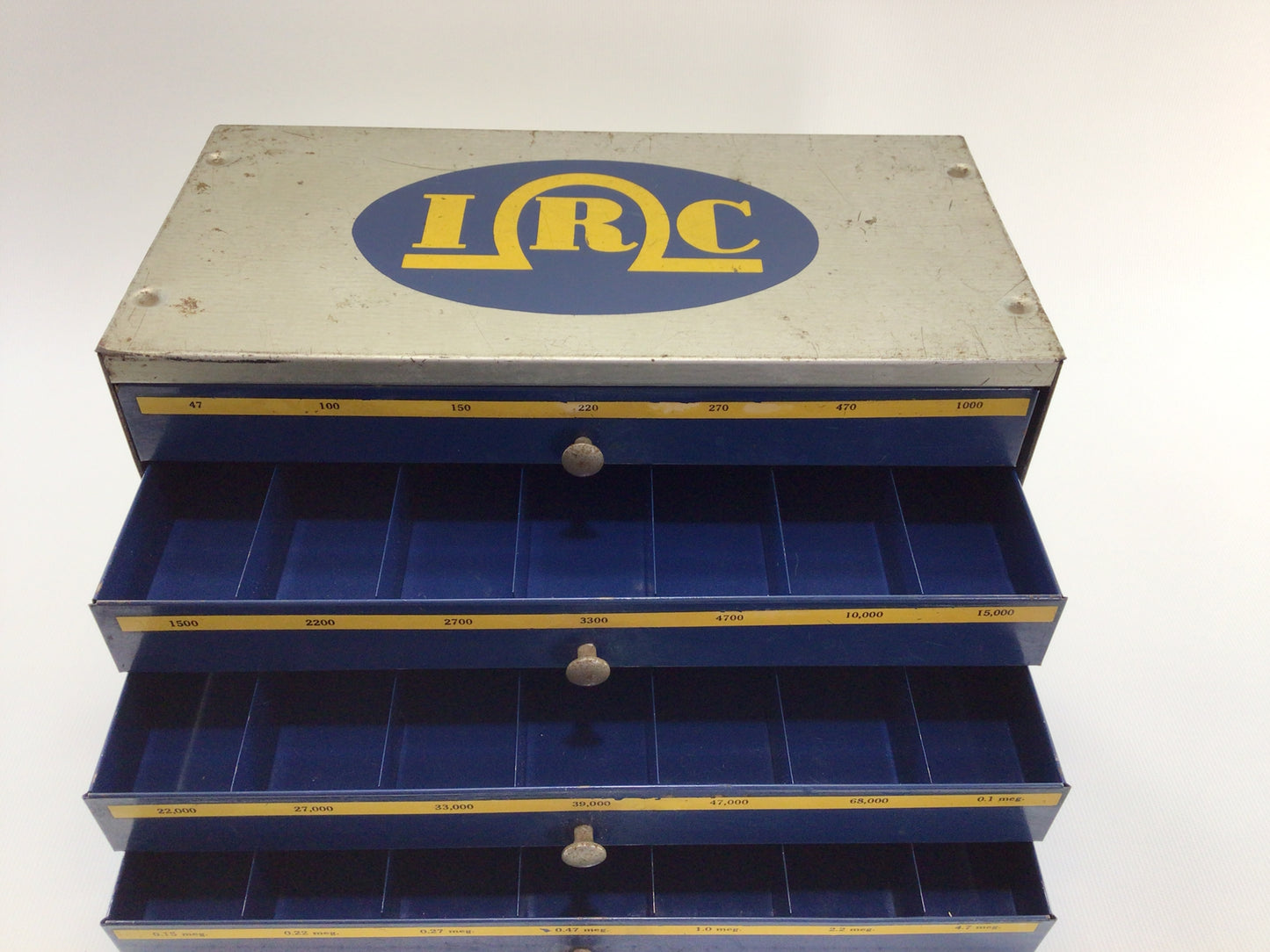Pressed Steel 4 Drawer Storage Container Electronic Resistors Box IRC Electronics Parts Vintage Advertising