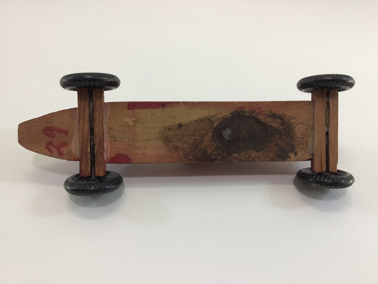 Early Pinewood Derby Race Car Red 29 Boattail Era Style Vintage Handcrafted Wooden Toy