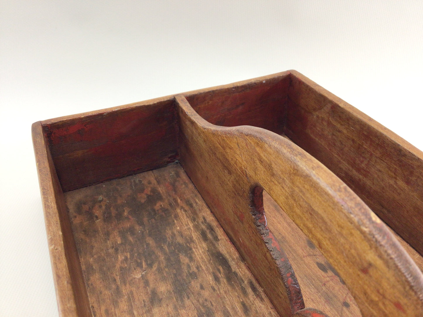 Hardwood Knife Box Utensil Storage Container with Slotted Handle Antique Country Kitchen Home Decor