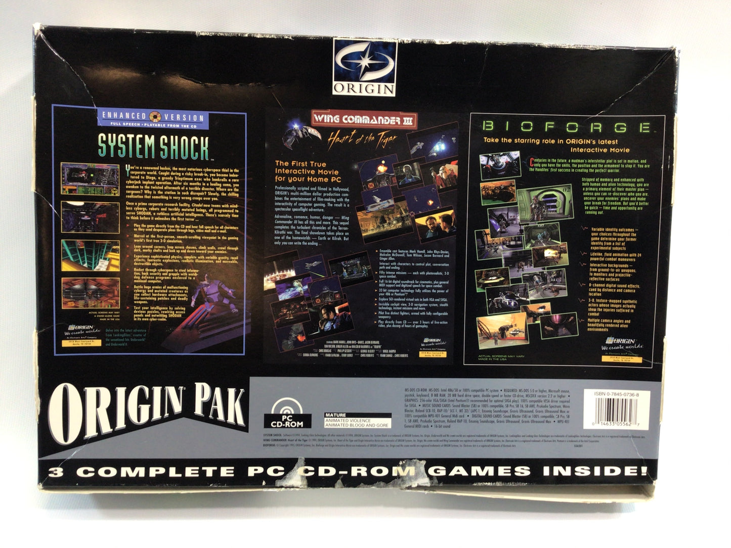 Bioforge System Shock Wing Commander Vintage PC Video Game 1994 Origin Pak CD ROM