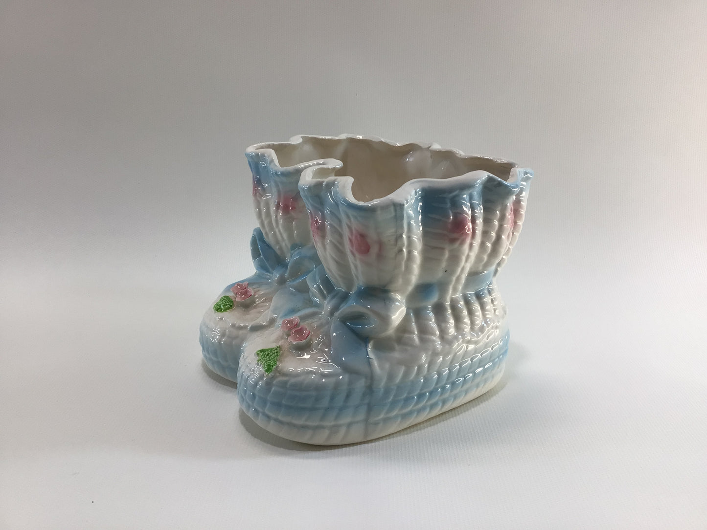 Blue White Baby Booties Ceramic Planter No 1352 Mid Century Relpo Made in Japan Cute Kitschy Children's Home Decor Shower Storage Container