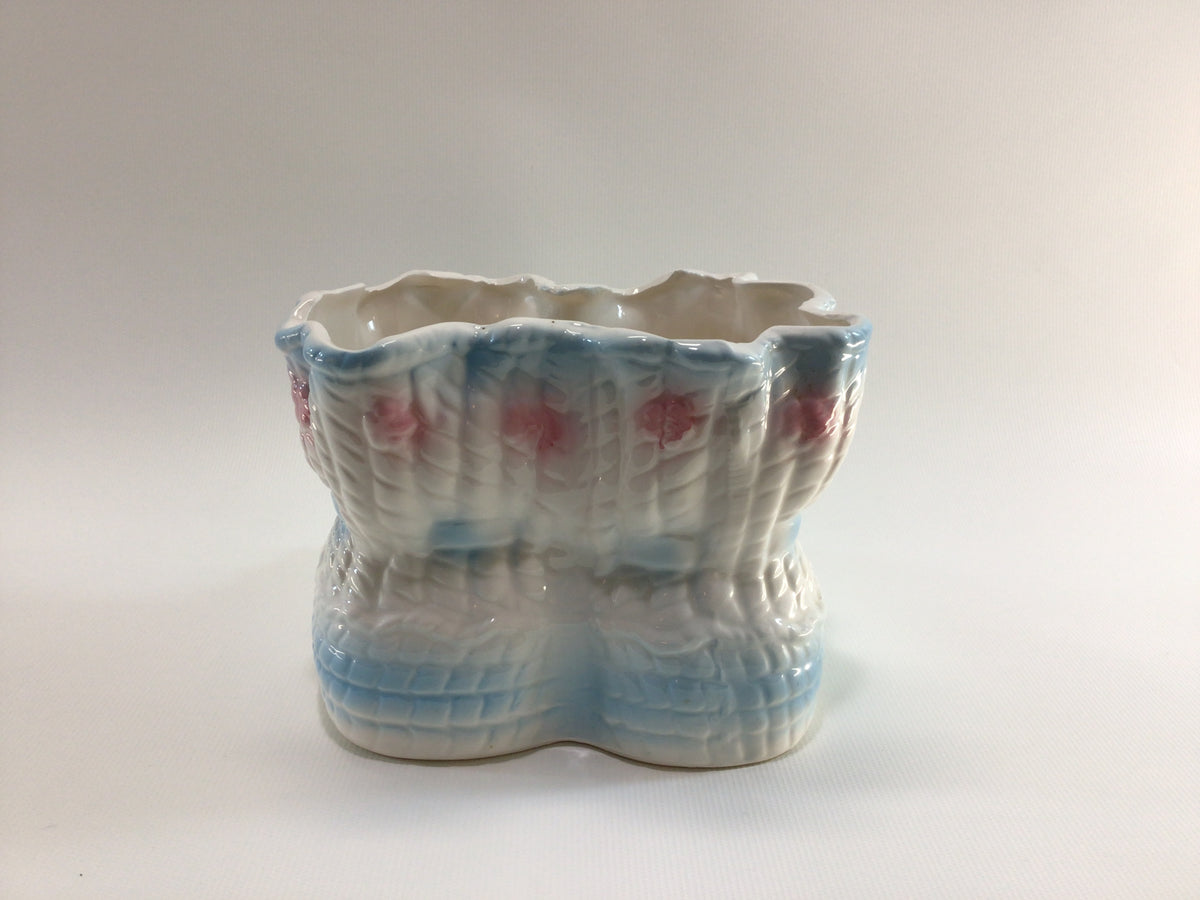 Blue White Baby Booties Ceramic Planter No 1352 Mid Century Relpo Made in Japan Cute Kitschy Children's Home Decor Shower Storage Container
