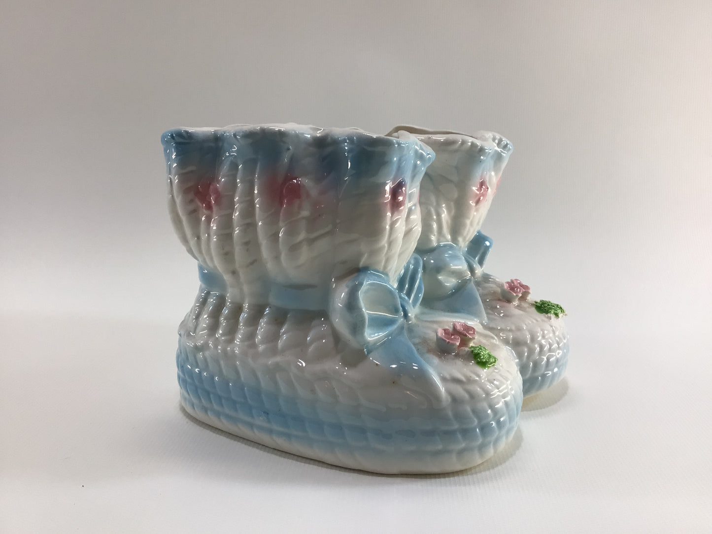 Blue White Baby Booties Ceramic Planter No 1352 Mid Century Relpo Made in Japan Cute Kitschy Children's Home Decor Shower Storage Container