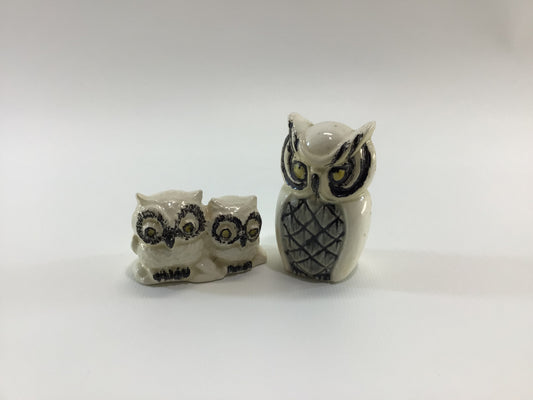 Vintage Owl Figurines Small 3" Ceramic Made in Japan Kitsch