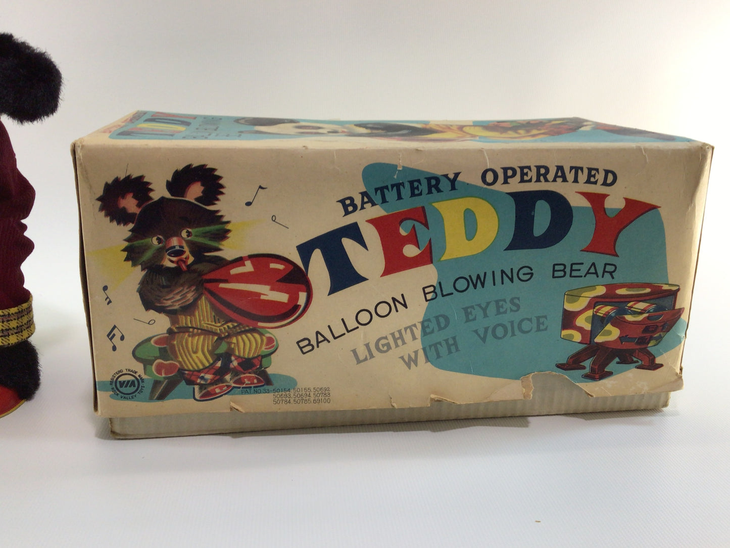 Alps Balloon Blowing Teddy Bear Vintage Made in Japan Battery Operated Tin Lithograph and Mohair Toy