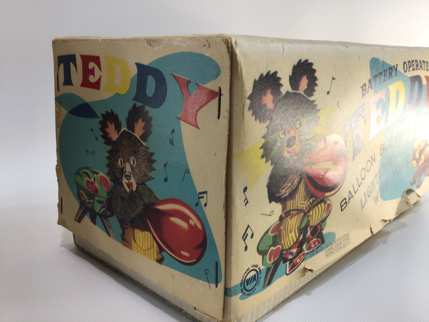 Alps Balloon Blowing Teddy Bear Vintage Made in Japan Battery Operated Tin Lithograph and Mohair Toy