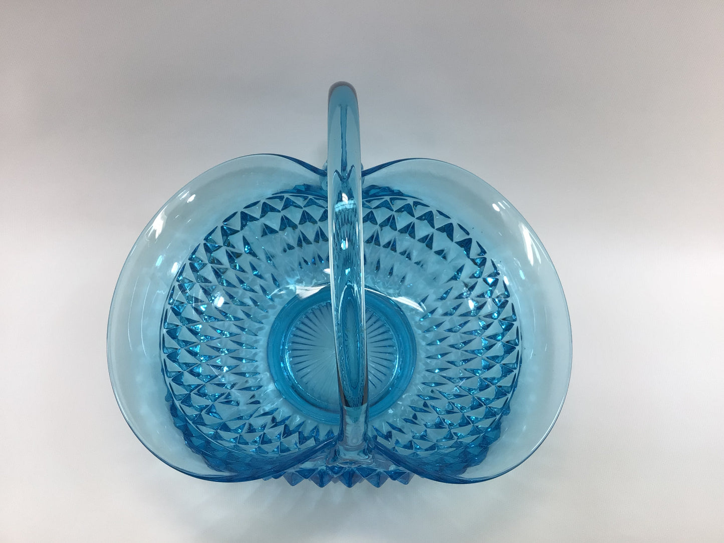 Blue Art Glass 13" Basket Vintage Tiara Indiana Glass Diamond Point Pattern