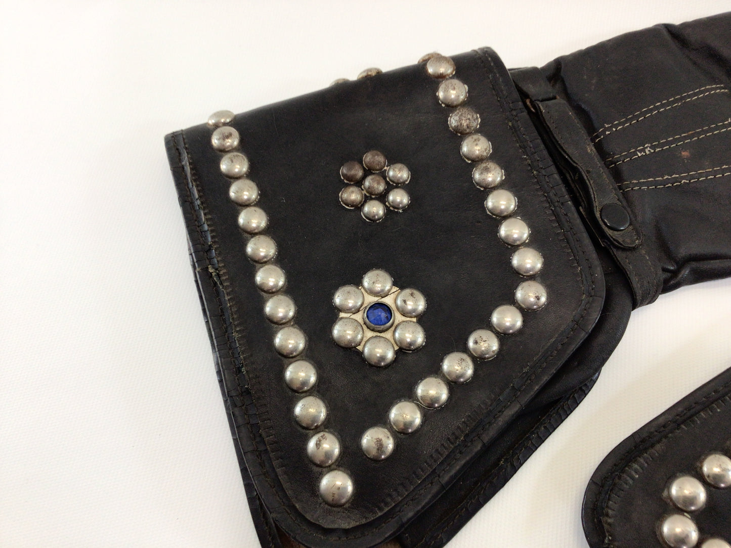 Vintage Black Leather Motorcycle Mitten Gloves Studded with Rhinestones