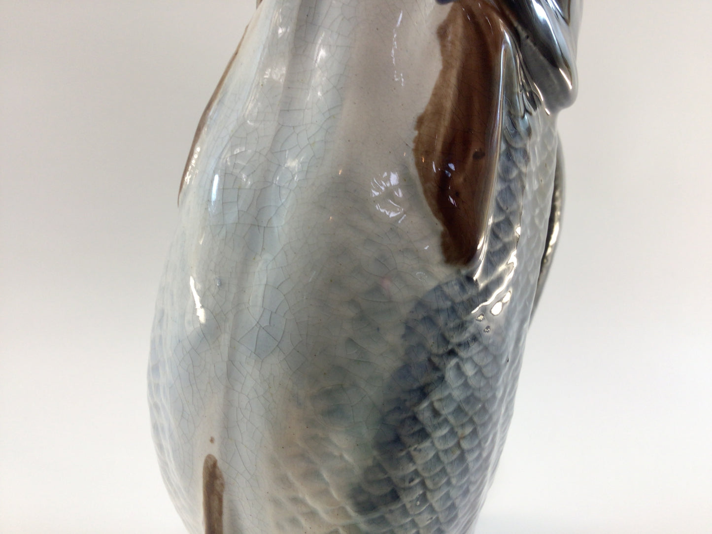 Victorian Era Hand Painted English Majolica 11" Fish Pitcher Antique Dining Decor