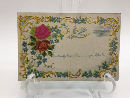 Antique Postcard Embossed Greeting from Kalamazoo Michigan