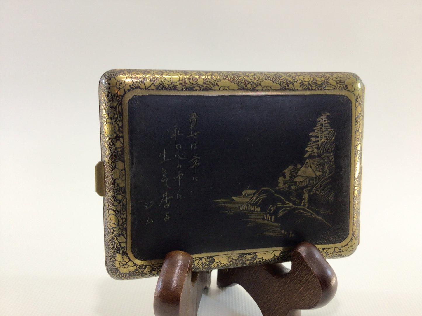 Mid Century Cigarette Case Damascene Mt Fuji Motif Quality Made Vintage Tobacciana Collectible