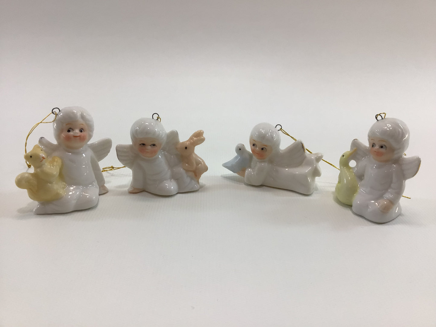 Ceramic Cherub Angels with Animal Friends Christmas Tree Ornaments Vintage Made in Taiwan Holiday Decor