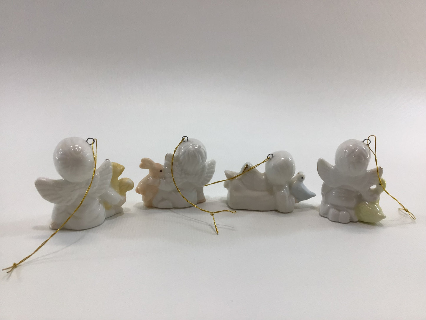 Ceramic Cherub Angels with Animal Friends Christmas Tree Ornaments Vintage Made in Taiwan Holiday Decor