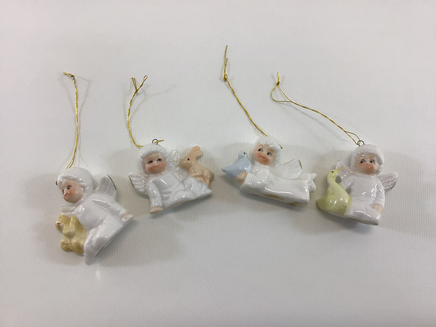 Ceramic Cherub Angels with Animal Friends Christmas Tree Ornaments Vintage Made in Taiwan Holiday Decor