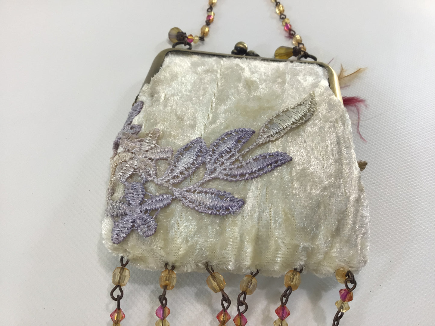 Vintage Beaded Purse with Lavender Floral and Sequin Applique