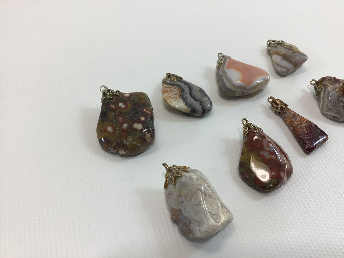 Polished 1" Agates Lot of 8 Pendants Multiple Colors