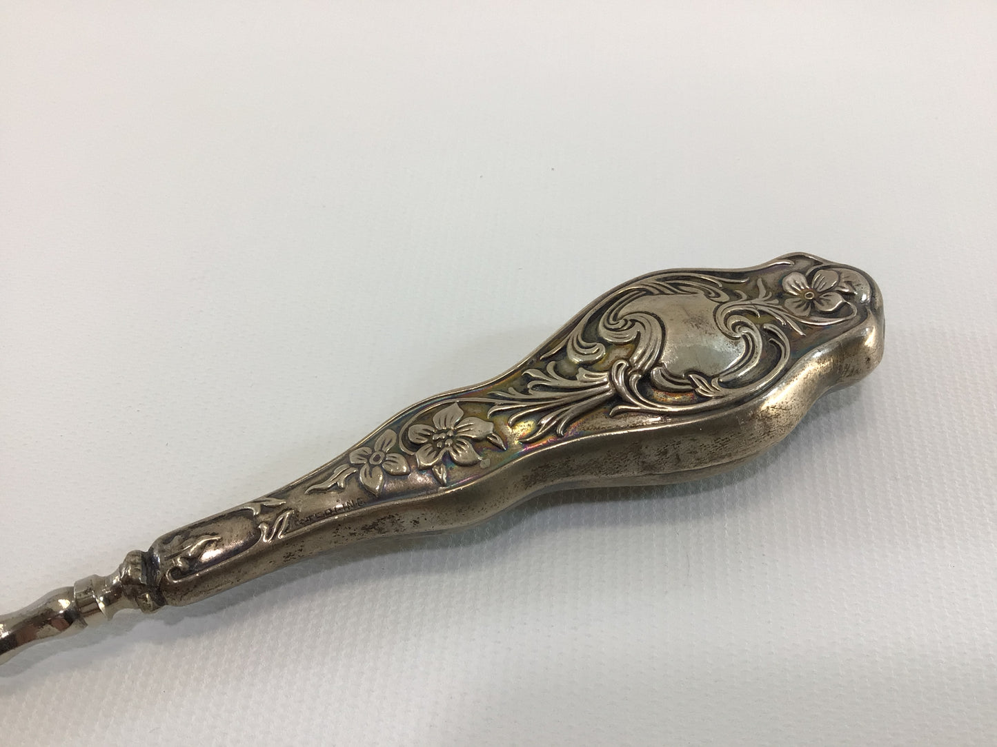 Antique 7" Button Hook Sterling Floral Motif Handle Collectible Victorian Hand Tool for Shoes Gloves Corsets