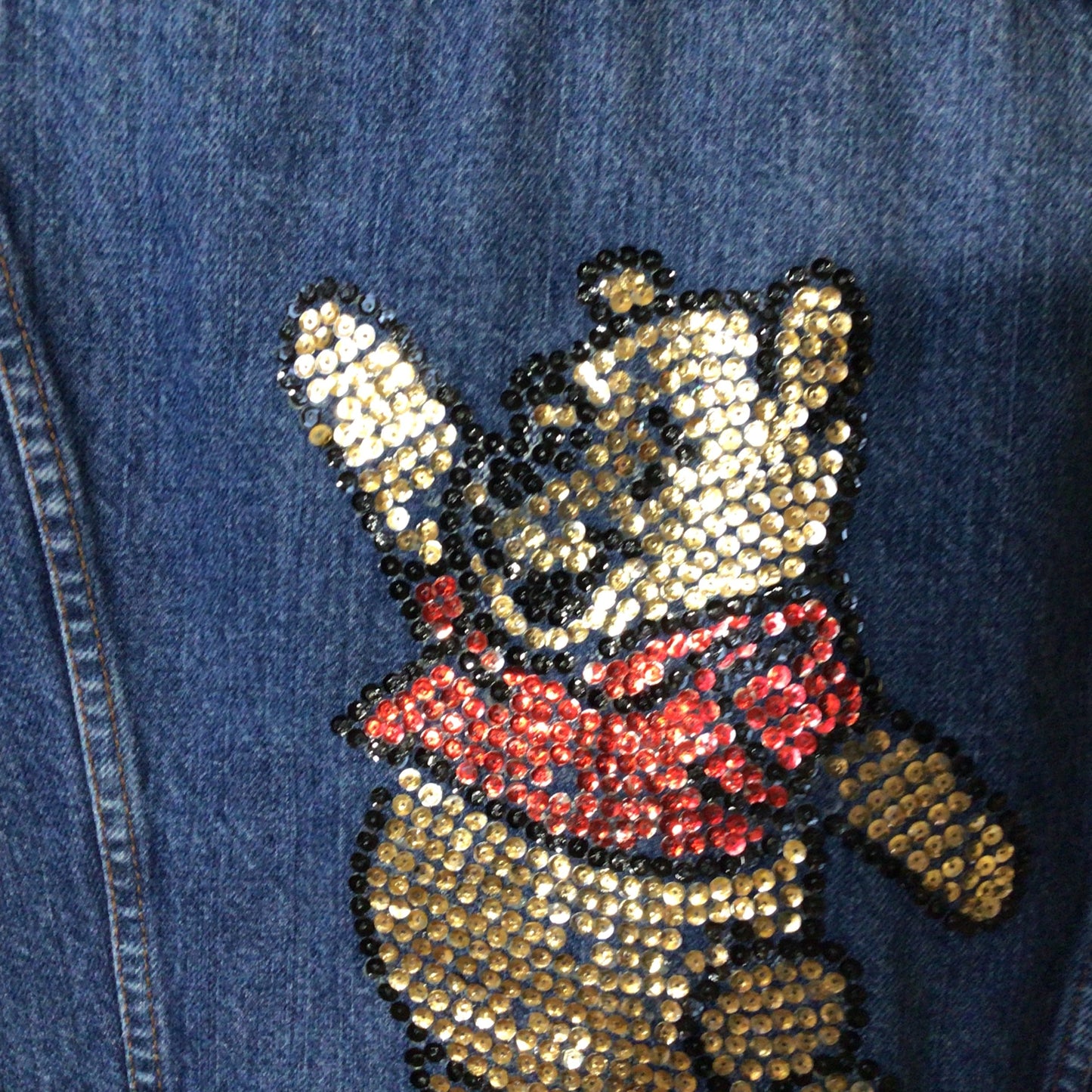 1990's Levi Strauss Denim Jacket Women's Size 42 w/ Sequin Winnie the Pooh